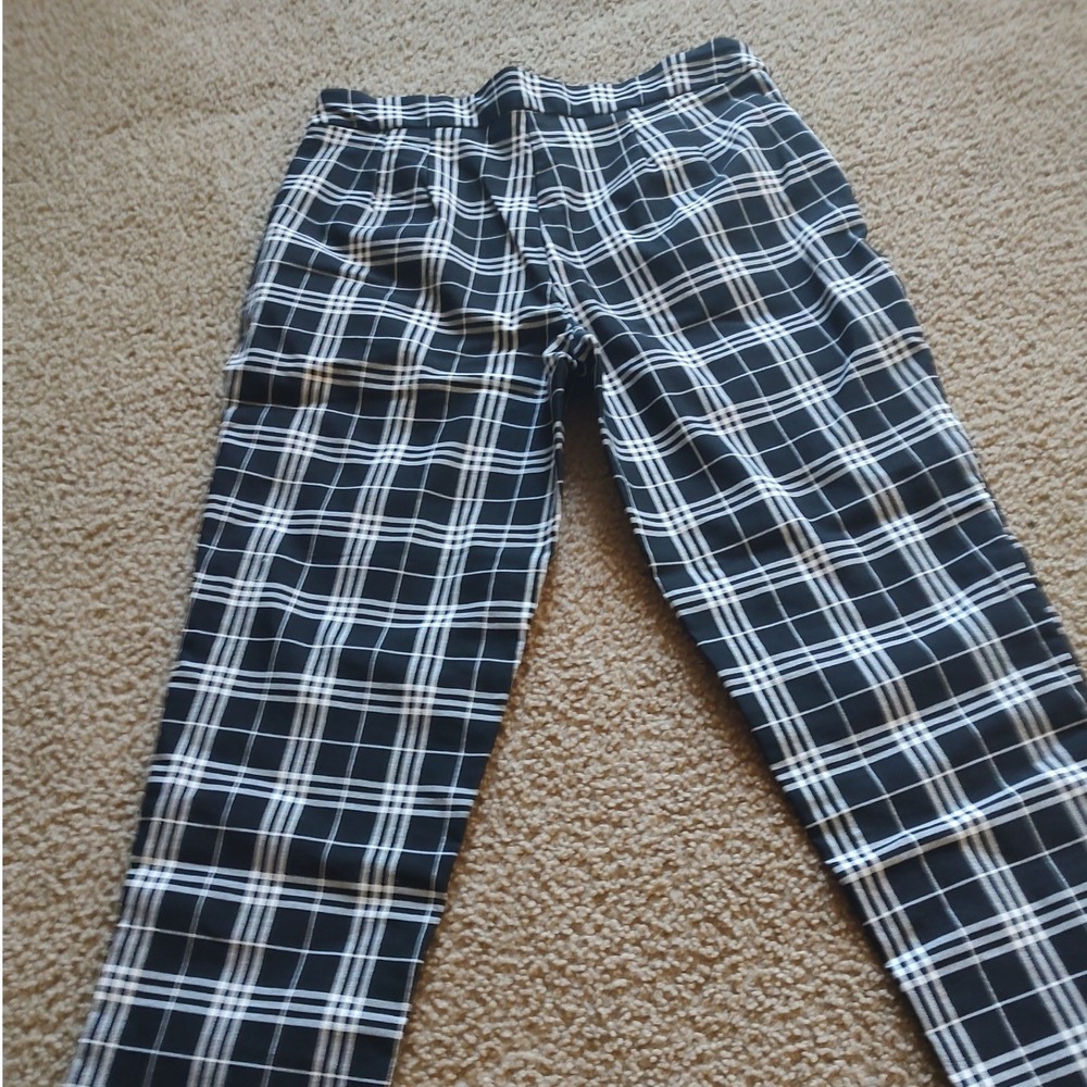 Jessica Riley Womens Black White Plaid Straight Leg‎ Pants Size M